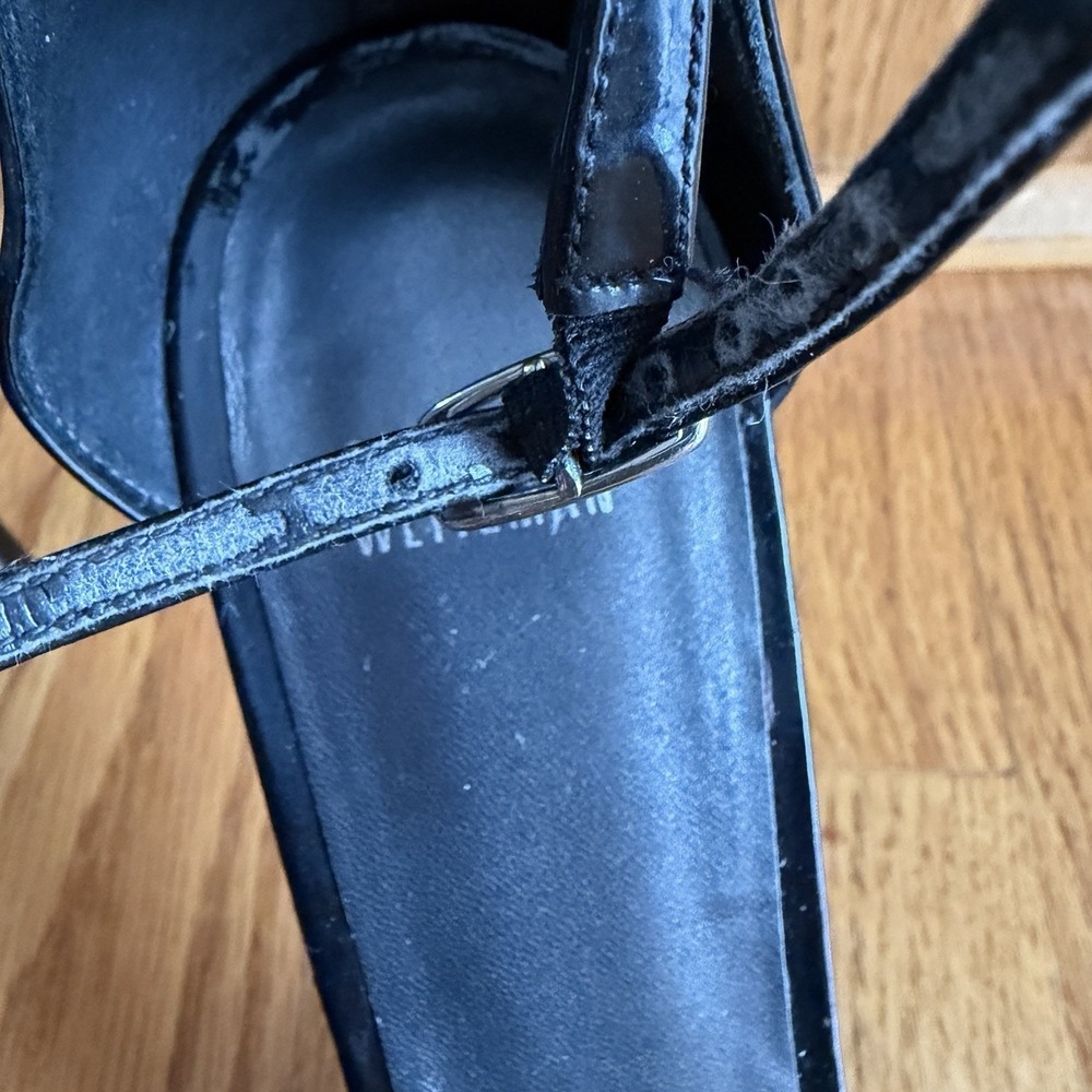 Stuart Weitzman Black Patent Nudist Sandals 11.5M Ankle Strap Stiletto Formal - Picture 14 of 16